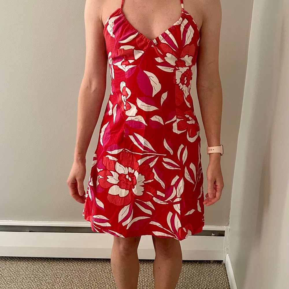 H&M Red and White Floral Halter Mini Dress